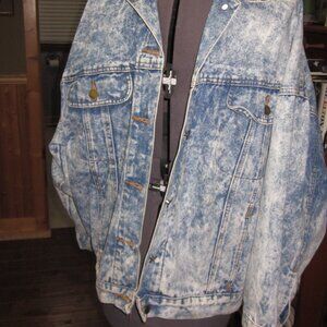 80s ROCKER acid wash jean jacket ladys xl Hot Spices